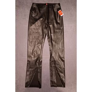 Spanx Leather Like Front Slit Faux Leather Pants Leggings 20526R Luxe Black Sz L